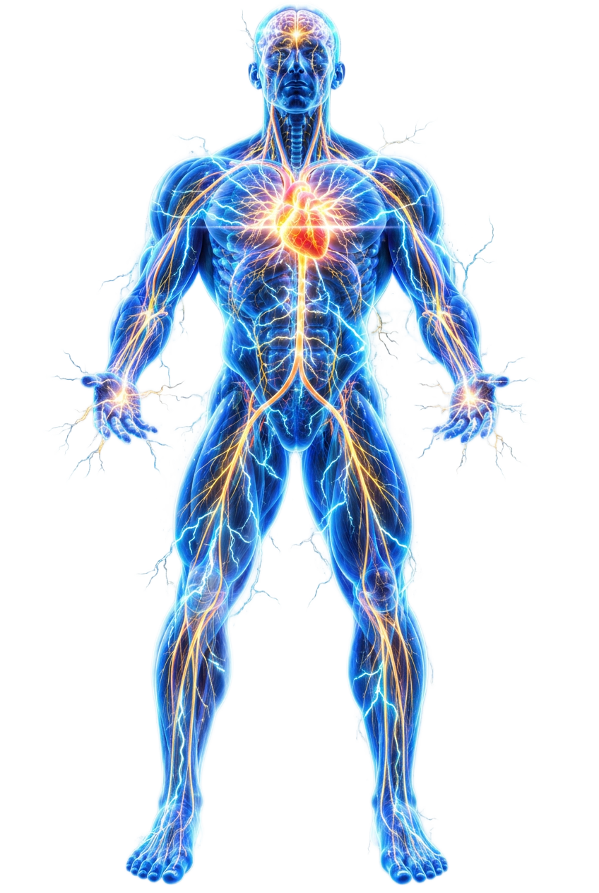 Illustration of energy and light flowing through the human body